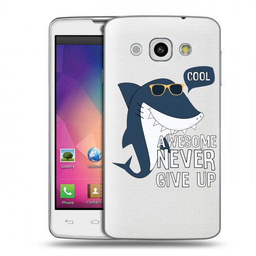 Полупрозрачный дизайнерский пластиковый чехол для LG L60 Прозрачные акулы