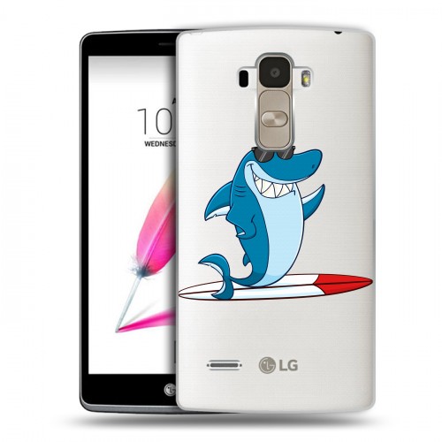 Полупрозрачный дизайнерский силиконовый чехол для LG G4 Stylus Прозрачные акулы