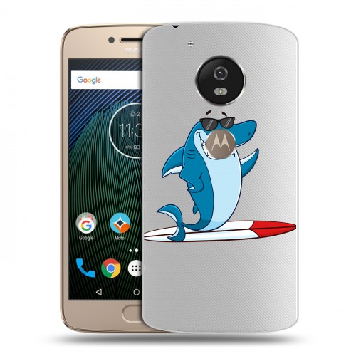 Полупрозрачный дизайнерский пластиковый чехол для Motorola Moto G5s Прозрачные акулы