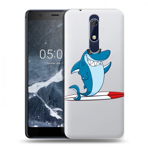 Полупрозрачный дизайнерский пластиковый чехол для Nokia 5.1 Прозрачные акулы