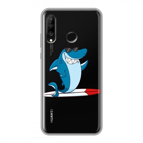 Полупрозрачный дизайнерский силиконовый чехол для Huawei P30 Lite Прозрачные акулы