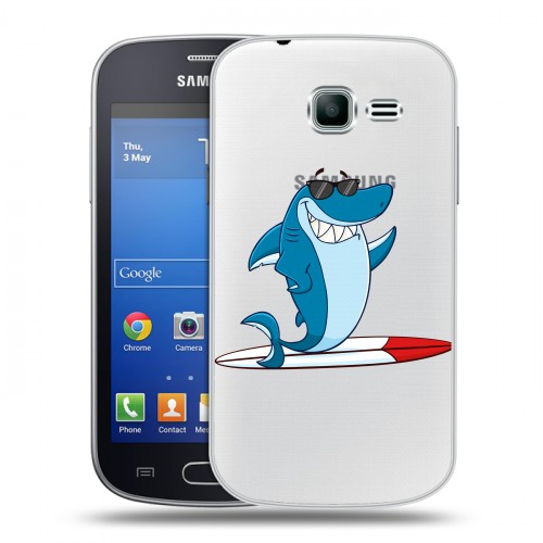 Полупрозрачный дизайнерский пластиковый чехол для Samsung Galaxy Trend Lite Прозрачные акулы