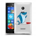 Полупрозрачный дизайнерский пластиковый чехол для Microsoft Lumia 435 Прозрачные акулы