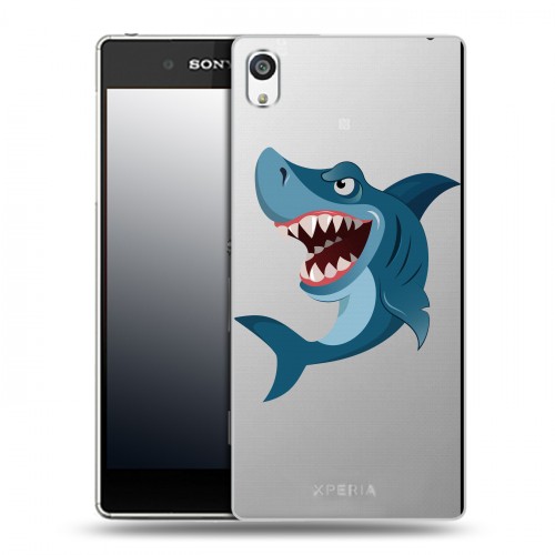 Полупрозрачный дизайнерский пластиковый чехол для Sony Xperia E5 Прозрачные акулы