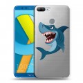 Полупрозрачный дизайнерский пластиковый чехол для Huawei Honor 9 Lite Прозрачные акулы