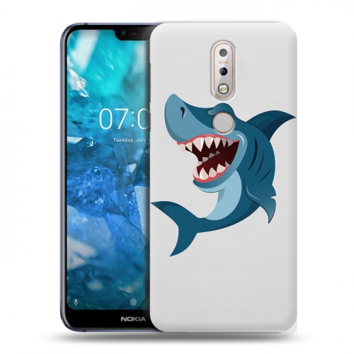 Полупрозрачный дизайнерский пластиковый чехол для Nokia 7.1 Прозрачные акулы