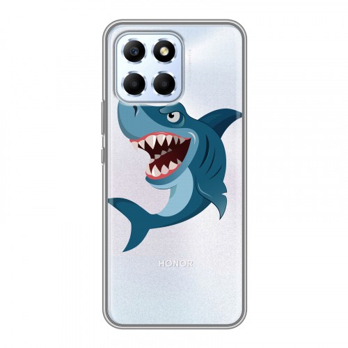 Полупрозрачный дизайнерский силиконовый с усиленными углами чехол для Huawei Honor X6 Прозрачные акулы