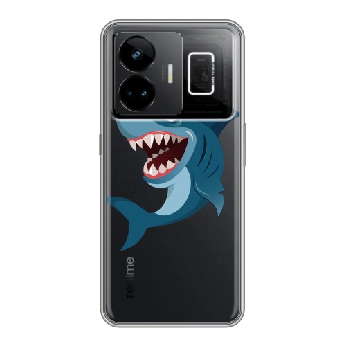 Полупрозрачный дизайнерский силиконовый с усиленными углами чехол для Realme GT3 Прозрачные акулы
