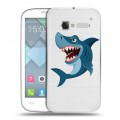 Полупрозрачный дизайнерский пластиковый чехол для Alcatel One Touch Pop C5 Прозрачные акулы