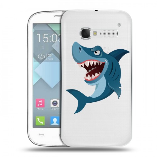 Полупрозрачный дизайнерский пластиковый чехол для Alcatel One Touch Pop C5 Прозрачные акулы