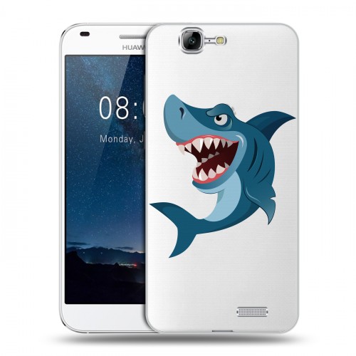 Полупрозрачный дизайнерский силиконовый чехол для Huawei Ascend G7 Прозрачные акулы