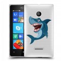 Полупрозрачный дизайнерский пластиковый чехол для Microsoft Lumia 435 Прозрачные акулы