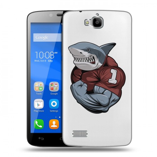 Полупрозрачный дизайнерский пластиковый чехол для Huawei Honor 3C Lite Прозрачные акулы