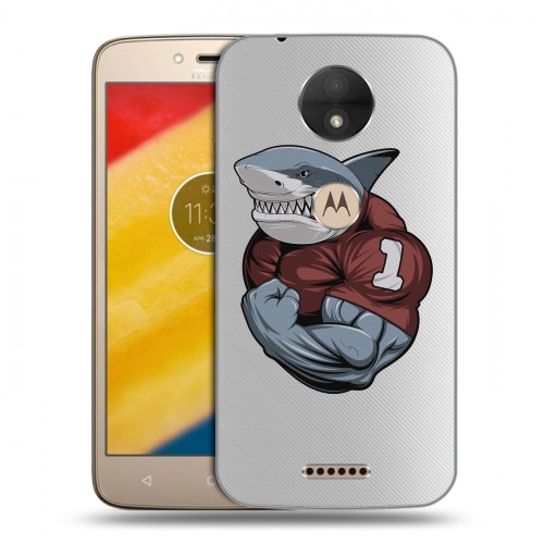 Полупрозрачный дизайнерский пластиковый чехол для Motorola Moto C Прозрачные акулы