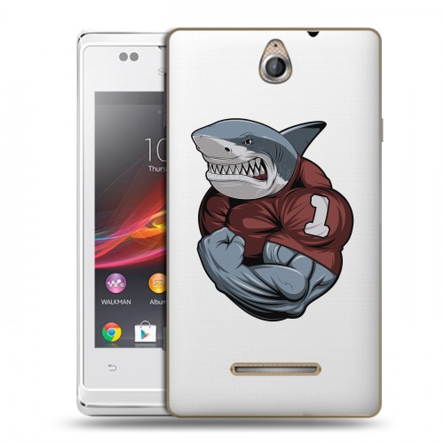 Полупрозрачный дизайнерский пластиковый чехол для Sony Xperia E Прозрачные акулы