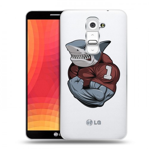 Полупрозрачный дизайнерский пластиковый чехол для LG Optimus G2 Прозрачные акулы