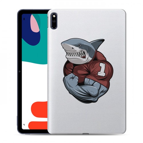 Полупрозрачный дизайнерский силиконовый с усиленными углами чехол для Huawei MatePad Прозрачные акулы