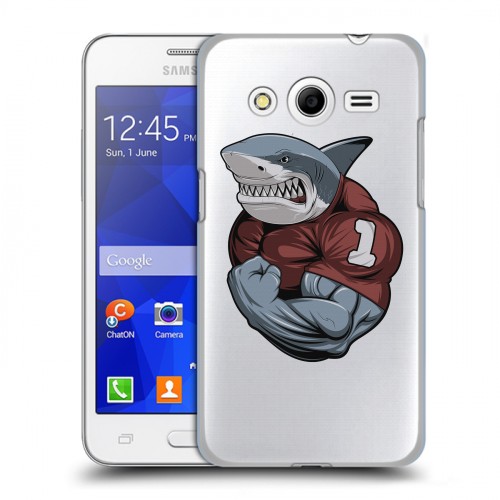 Полупрозрачный дизайнерский пластиковый чехол для Samsung Galaxy Core 2 Прозрачные акулы