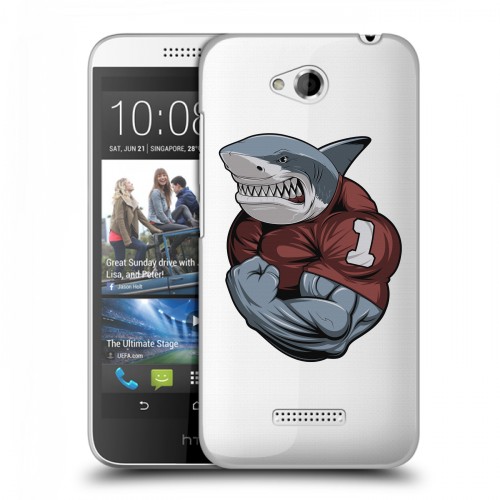 Полупрозрачный дизайнерский пластиковый чехол для HTC Desire 616 Прозрачные акулы