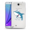Полупрозрачный дизайнерский пластиковый чехол для Samsung Galaxy Note 2 Прозрачные акулы