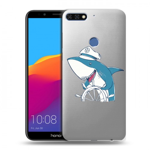 Полупрозрачный дизайнерский пластиковый чехол для Huawei Honor 7C Pro Прозрачные акулы