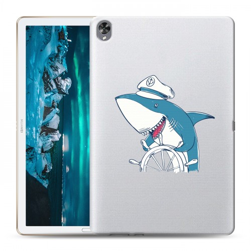Полупрозрачный дизайнерский силиконовый с усиленными углами чехол для Huawei MediaPad M6 10.8 Прозрачные акулы