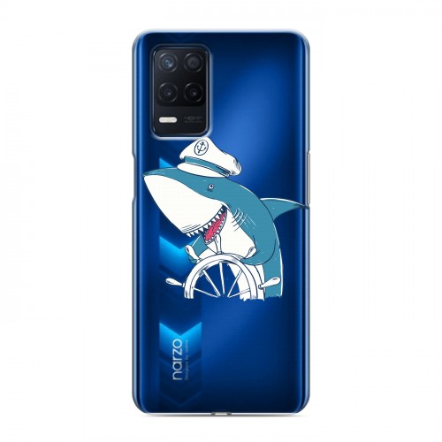 Полупрозрачный дизайнерский пластиковый чехол для Realme Narzo 30 5G Прозрачные акулы