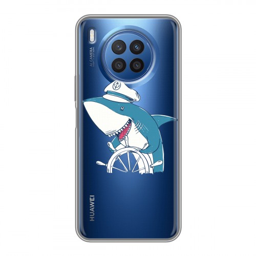 Полупрозрачный дизайнерский силиконовый с усиленными углами чехол для Huawei Nova 8i Прозрачные акулы