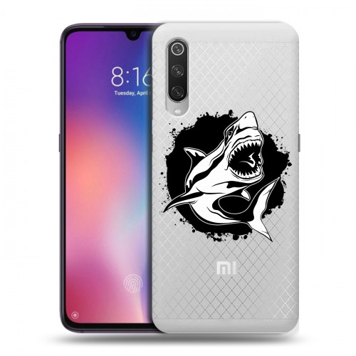 Полупрозрачный дизайнерский силиконовый с усиленными углами чехол для Xiaomi Mi9 Прозрачные акулы