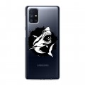 Полупрозрачный дизайнерский силиконовый с усиленными углами чехол для Samsung Galaxy M51 Прозрачные акулы