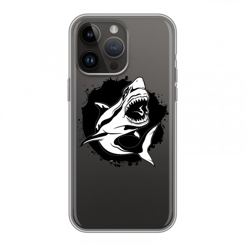 Полупрозрачный дизайнерский силиконовый с усиленными углами чехол для Iphone 14 Pro Max Прозрачные акулы