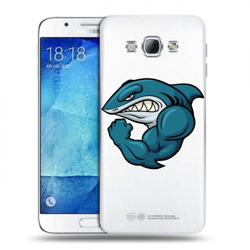 Полупрозрачный дизайнерский пластиковый чехол для Samsung Galaxy A8 Прозрачные акулы