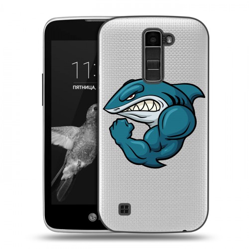Полупрозрачный дизайнерский пластиковый чехол для LG K7 Прозрачные акулы