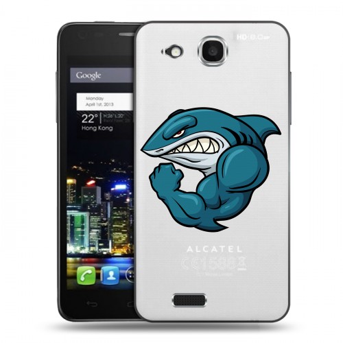 Полупрозрачный дизайнерский пластиковый чехол для Alcatel One Touch Idol Ultra Прозрачные акулы