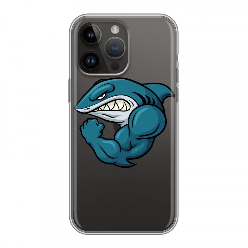 Полупрозрачный дизайнерский силиконовый с усиленными углами чехол для Iphone 14 Pro Max Прозрачные акулы