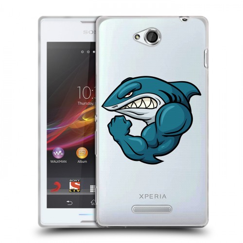 Полупрозрачный дизайнерский пластиковый чехол для Sony Xperia C Прозрачные акулы