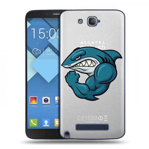 Полупрозрачный дизайнерский пластиковый чехол для Alcatel One Touch Hero Прозрачные акулы