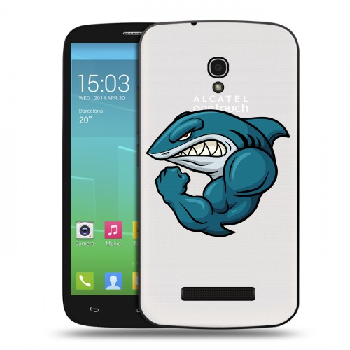 Полупрозрачный дизайнерский пластиковый чехол для Alcatel One Touch Pop S9 Прозрачные акулы