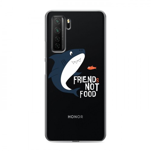 Полупрозрачный дизайнерский силиконовый с усиленными углами чехол для Huawei Honor 30S Прозрачные акулы