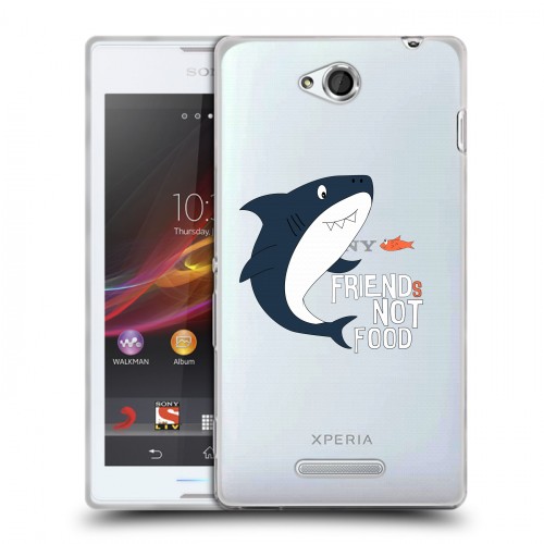 Полупрозрачный дизайнерский пластиковый чехол для Sony Xperia C Прозрачные акулы