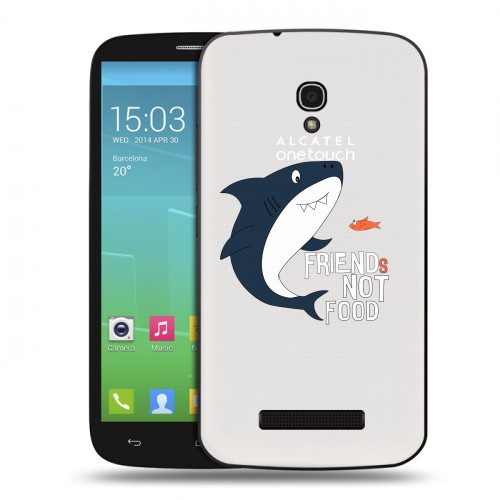 Полупрозрачный дизайнерский пластиковый чехол для Alcatel One Touch Pop S9 Прозрачные акулы
