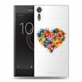 Полупрозрачный дизайнерский пластиковый чехол для Sony Xperia XZs Прозрачные сердечки