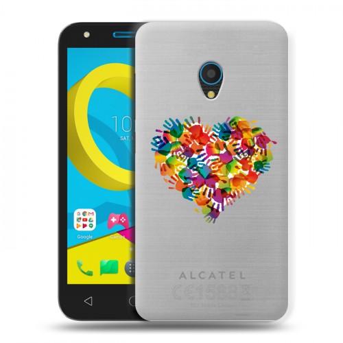 Полупрозрачный дизайнерский пластиковый чехол для Alcatel U5 Прозрачные сердечки
