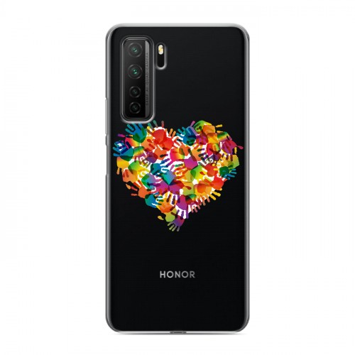 Полупрозрачный дизайнерский силиконовый с усиленными углами чехол для Huawei Honor 30S Прозрачные сердечки