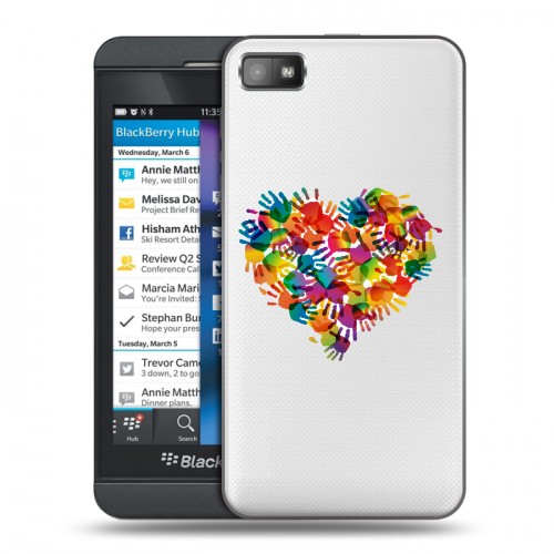 Полупрозрачный дизайнерский пластиковый чехол для BlackBerry Z10 Прозрачные сердечки