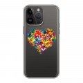 Полупрозрачный дизайнерский пластиковый чехол для Iphone 14 Pro Max Прозрачные сердечки