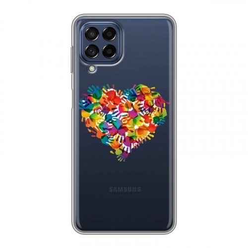 Полупрозрачный дизайнерский пластиковый чехол для Samsung Galaxy M53 5G Прозрачные сердечки