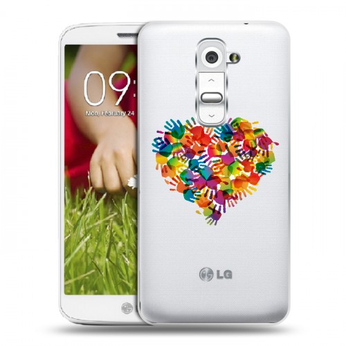Полупрозрачный дизайнерский пластиковый чехол для LG Optimus G2 mini Прозрачные сердечки