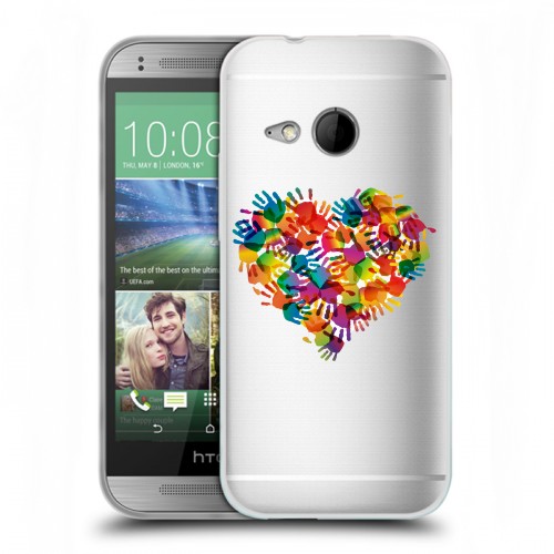 Полупрозрачный дизайнерский пластиковый чехол для HTC One mini 2 Прозрачные сердечки