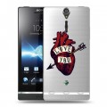 Полупрозрачный дизайнерский пластиковый чехол для Sony Xperia S Прозрачные сердечки